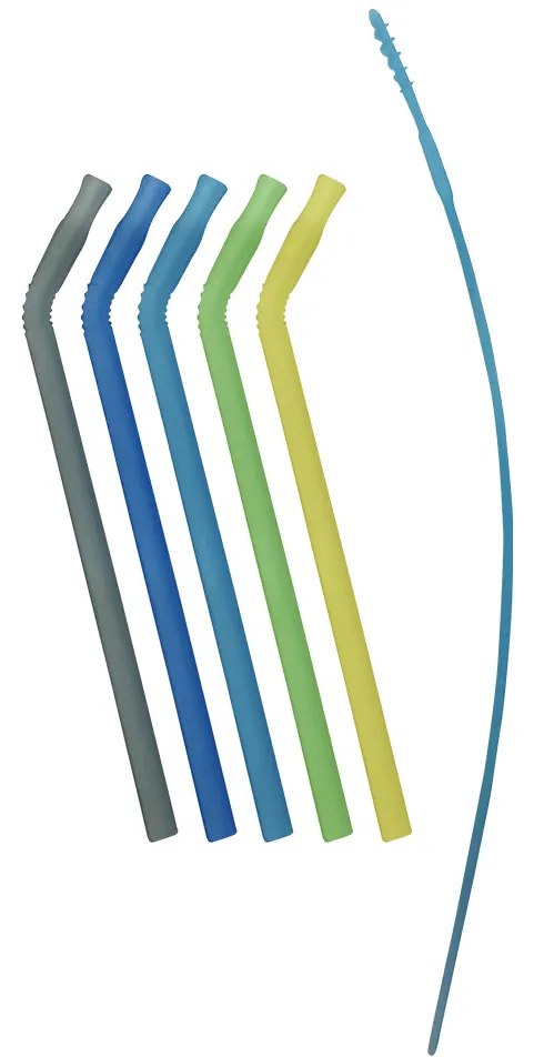 Súprava silikónových slamiek - modrá/zelená