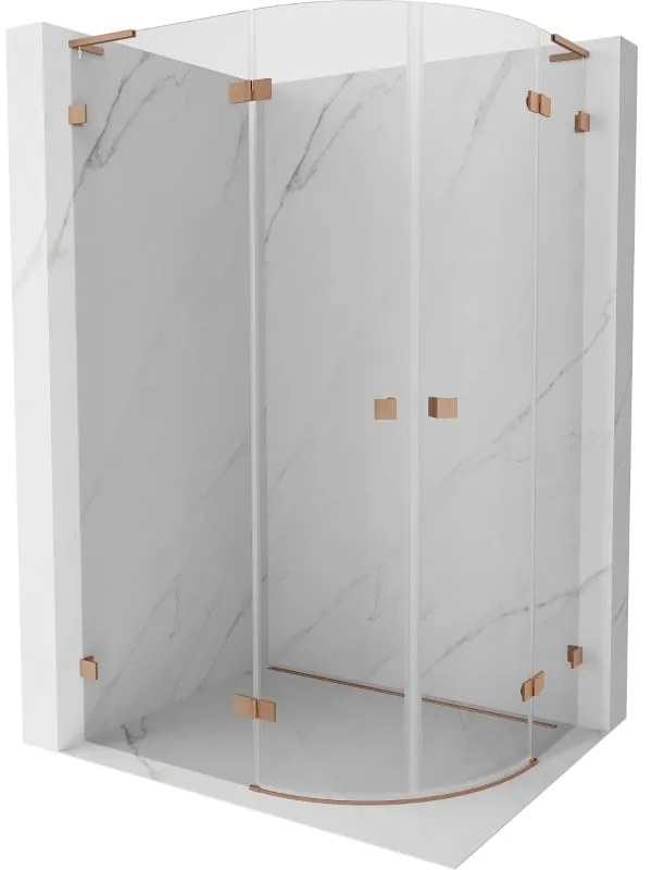 Mexen Lunar, L polkruhový sprchový kút naklápací doľava 100 x 90 cm, 8mm číre sklo, profil medená matná, 833L-100L-090P-65-00