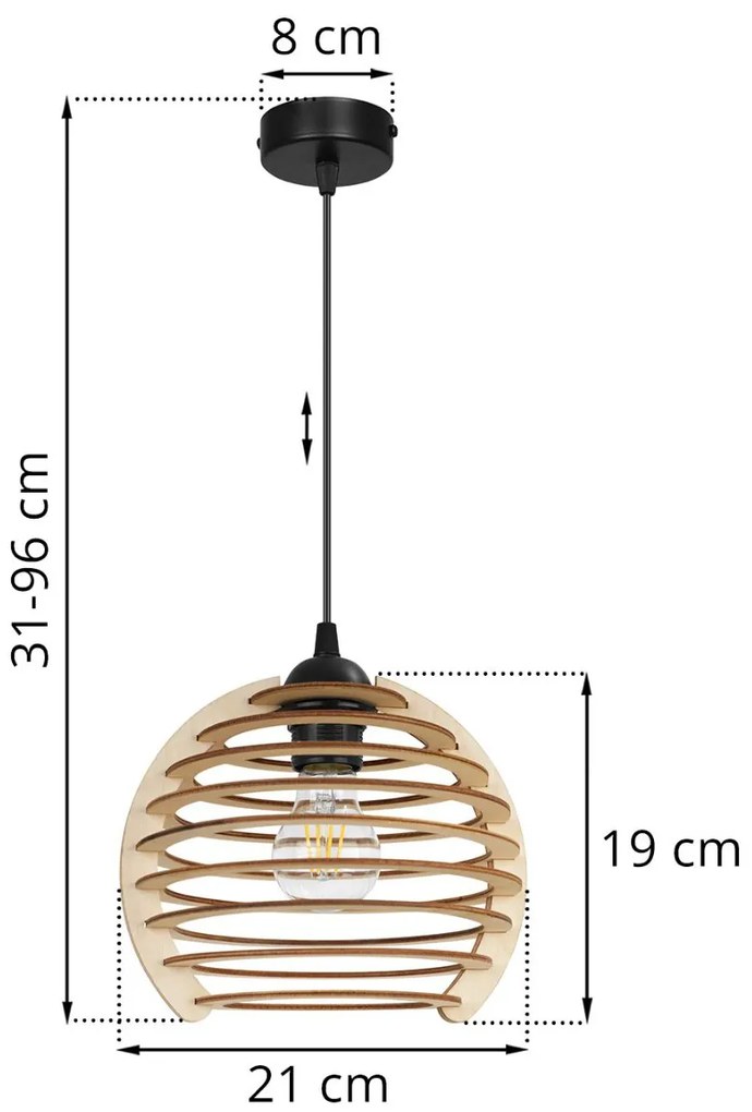 Závesné svietidlo Timber, 1x drevené tienidlo, n