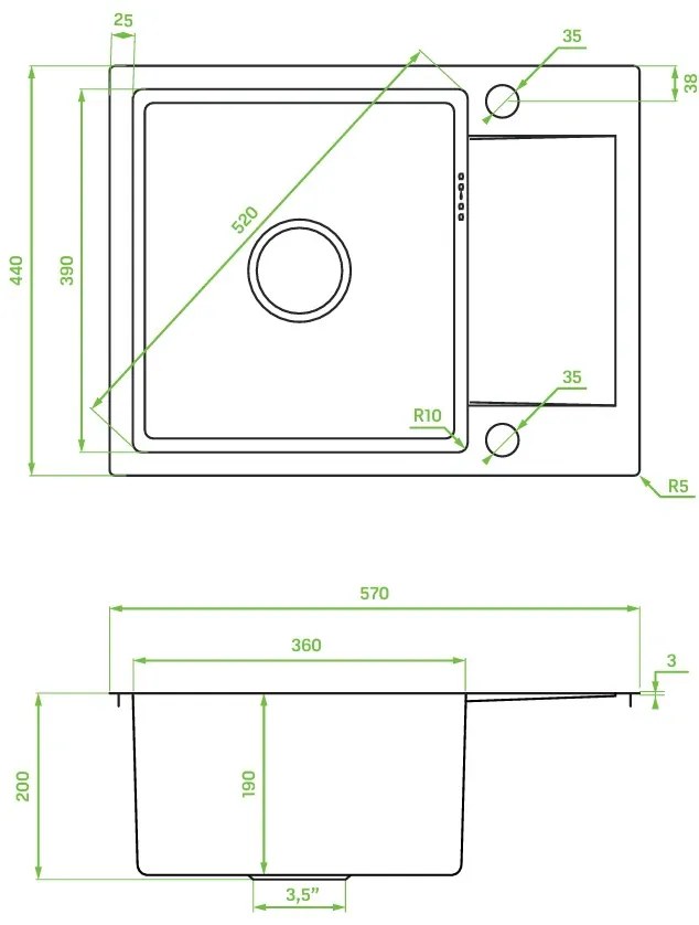 Laveo Marmara, 1-komorový nerezový drez 570x440x200 mm, medená matná, LAV-SAM_813T