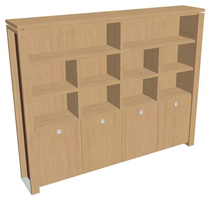 Vysoká skriňa Verno+ S 260 x 46 x 210 cm, s regálom, dub svetlý / hnedá
