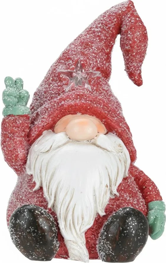 Sediaci červený škriatok s LED osvetlením 22 cm