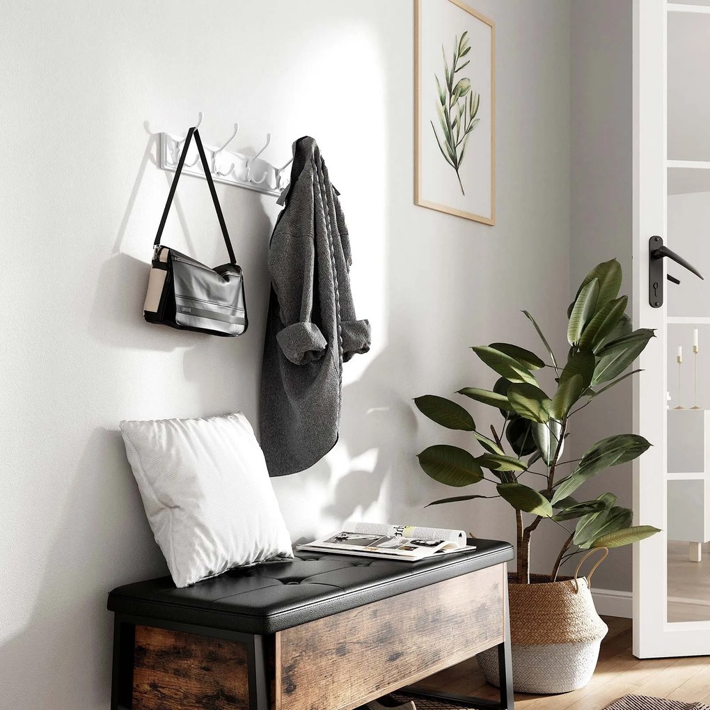 Nástenný vešiak, so 4 trojitými háčikmi, 40 x 7 x 11 cm, biely