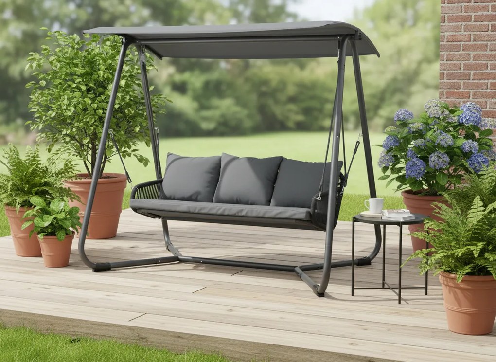 Garden Line ZÁHRADNÁ HOJDAČKA S PLETENÝMI OPIERKAMI RÚK 180 x 139 x 185 CM ANTRACIT PREMIUM