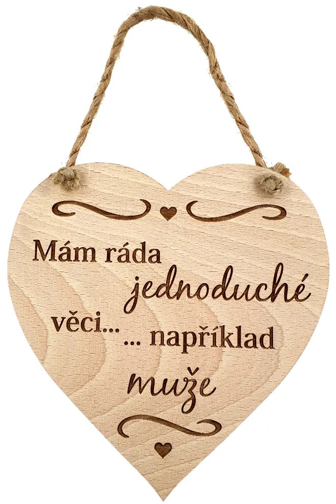 AMADEA Drevené srdce s textom Mám rada jednoduché veci..., masívne drevo, 16 x 15 cm