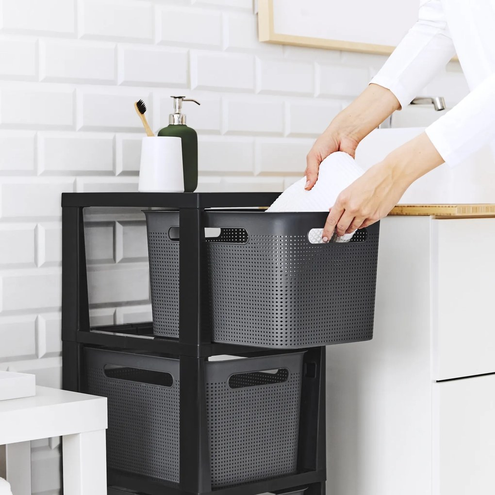 Rotho Pojazdný stojan, regál s 3 košíkmi, BRISEN TOWER, čierna/antracit