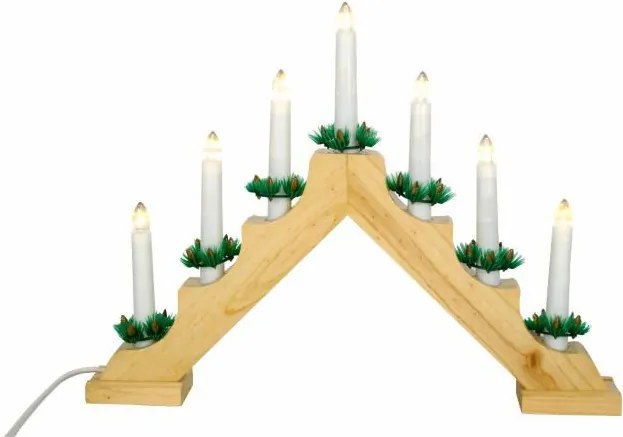 Vianočná dekorácia - Klasický drevený svietnik - 7 LED diód, teplá biela