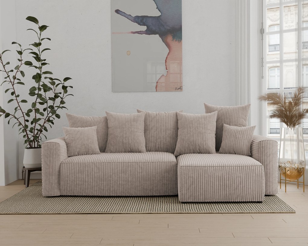 Rohová sedačka Denia (P) (svetlohnedá). Akcia -20%. Vlastná spoľahlivá doprava až k Vám domov. 1133110