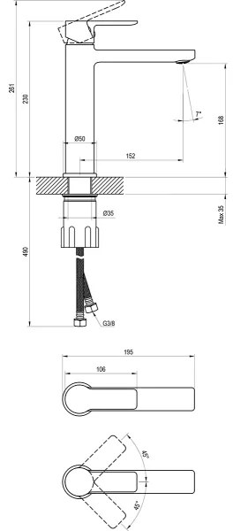 Ravak X070489 - Umývadlová batéria SOLAR 23 cm čierna