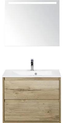 Kúpeľňová zostava Sanox Porto mramor zrkadlo 70 cm dub svetlý s LED