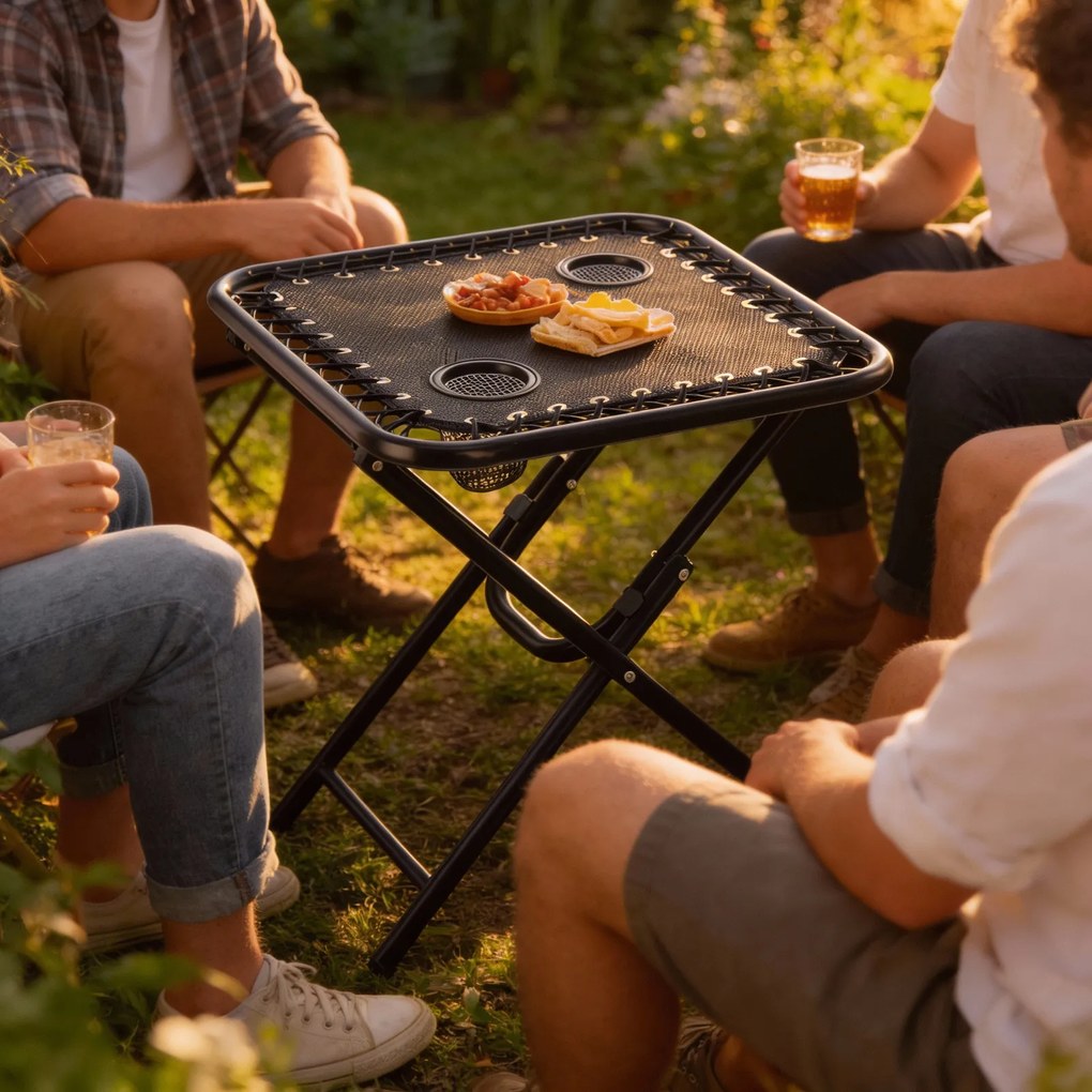 CH Skladací turistický stolík s držiakmi na nápoje - čierna