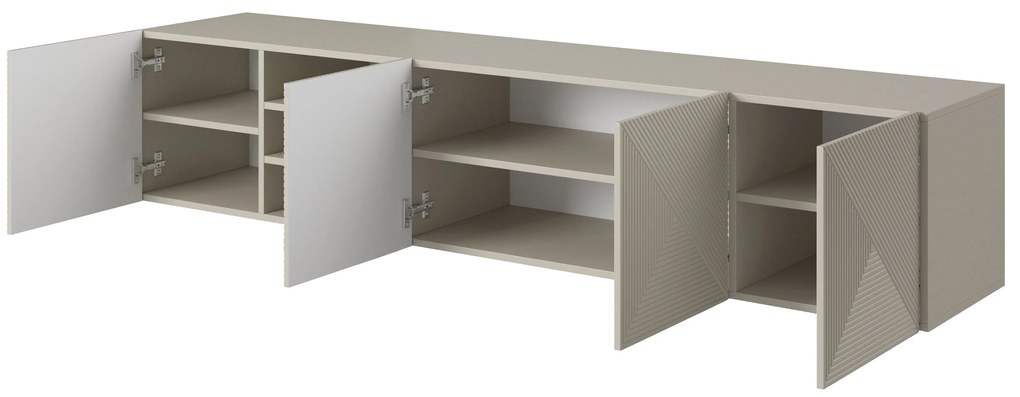 Závesná TV skrinka Asha 200 cm s ryhovaným čelom a výklenkom - kašmír