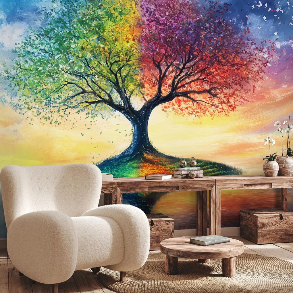 Fototapeta - Maľovaný strom ročných období (147x102 cm)
