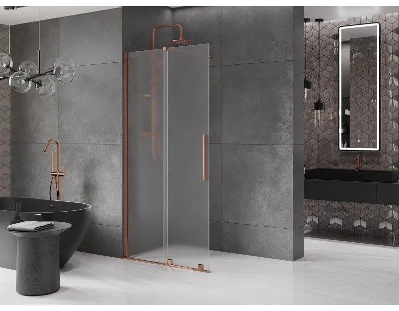 Mexen Velar, sprchová zástena s posuvnými dverami Walk-in 70 x 200 cm, 8mm sklo námraza, ružové zlato, 871-070-000-33-60