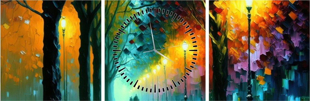 Obraz - Nočná prechádzka (s hodinami) (90x30 cm)