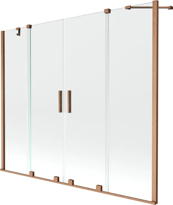 Mexen Velar Duo, vaňová zástena 2-krídlová s posuvnými dverami 190 x 150 cm, 8mm číre sklo, medený matný profil, 896-190-000-02-65