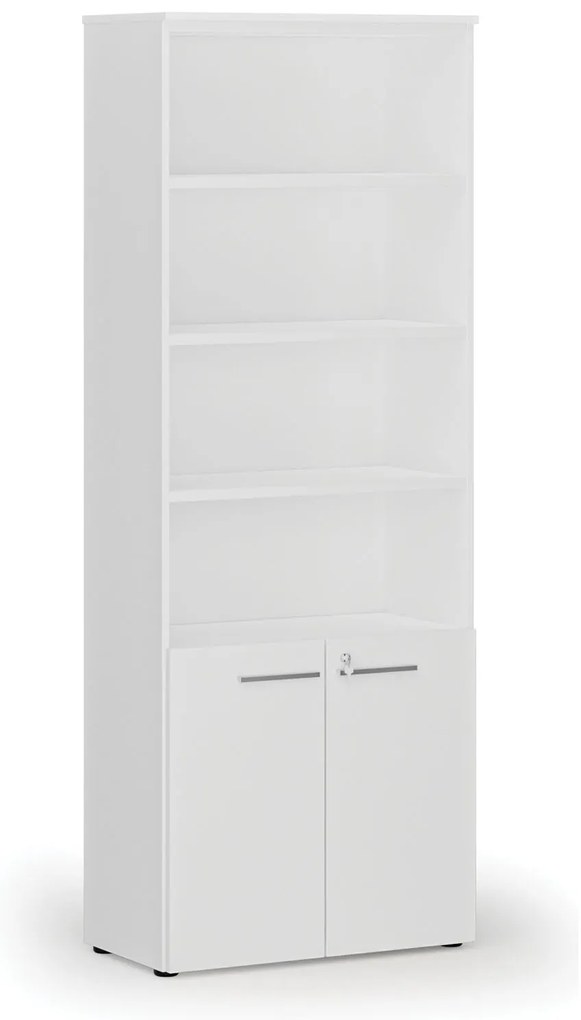Kombinovaná kancelárska skriňa PRIMO WHITE, dvere na 2 poschodia, 800 x 420 x 2128 mm, biela