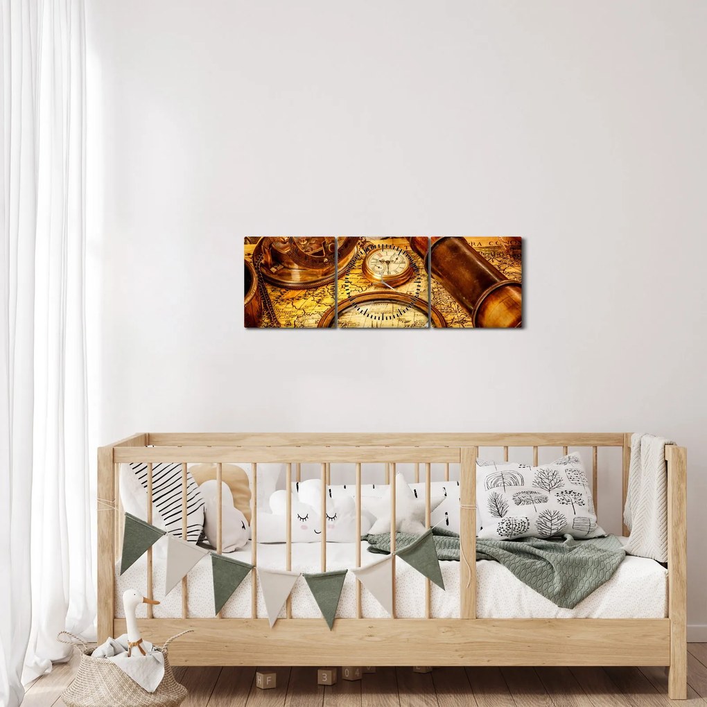 Obraz - Historické pomôcky námorníkov (s hodinami) (90x30 cm)