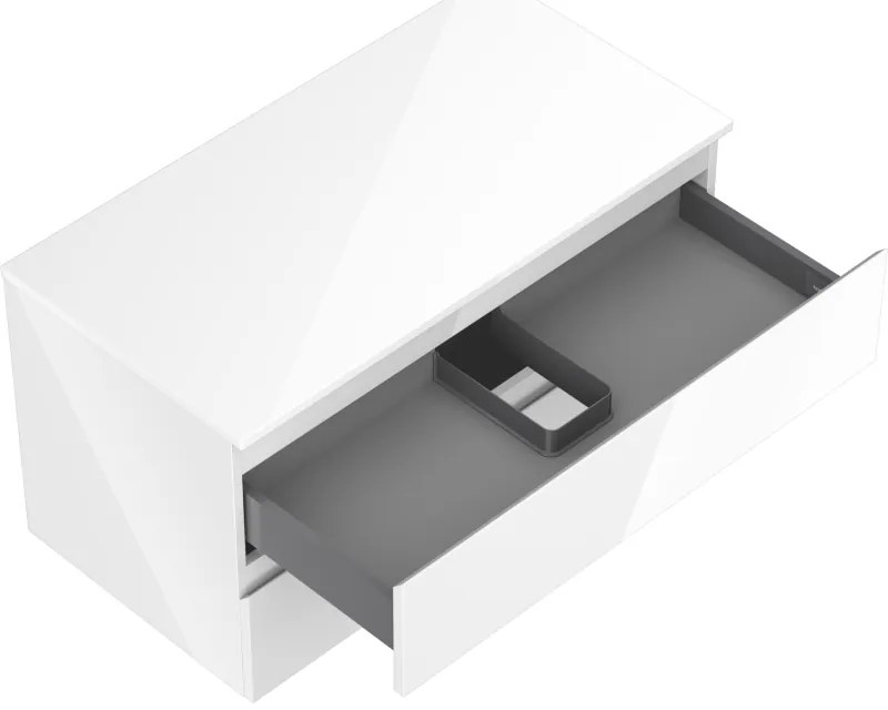 Mexen Orio, kúpeľňová skrinka 90 cm s hornou časťou, 2 zásuvky, biela lesklá, 91A10-09047-2-BFFC00