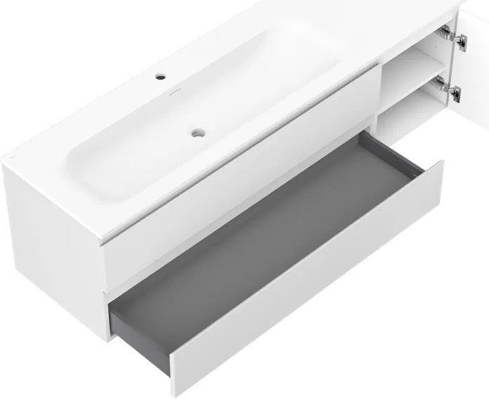 Mexen Orio, kúpeľňová skrinka 160 cm s umývadlom Vela vľavo, 2S, 1D, biela matná, 91A13-16047-3-BBFFFF01-W23L01