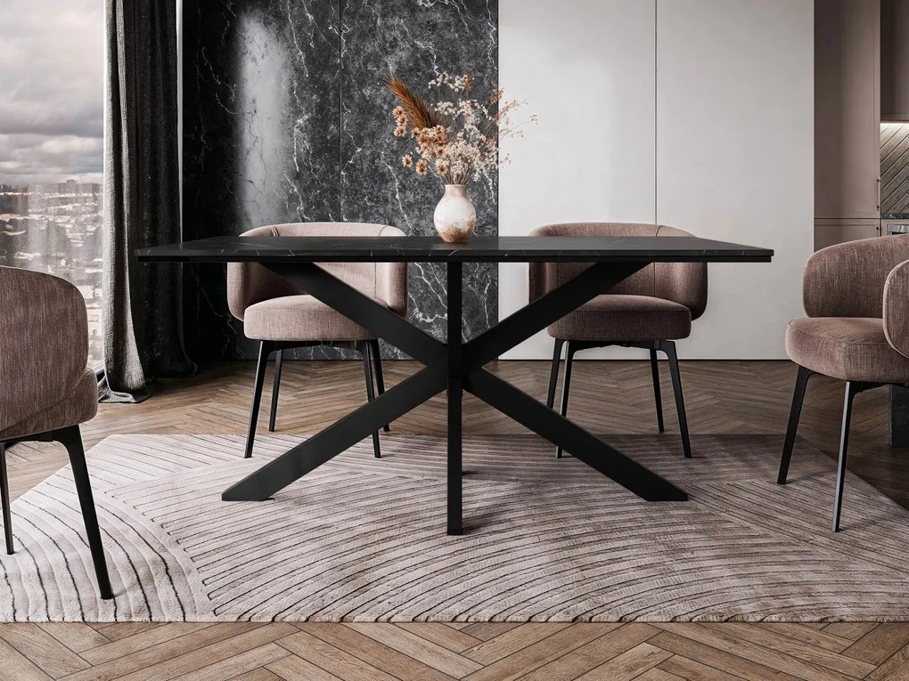 Moderný stôl Pilto, Farby: biely mramor + biely lesk / čierna