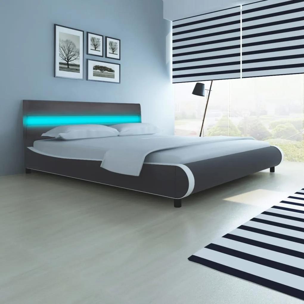 vidaXL Posteľ s matracom, LED, sivá, umelá koža 180x200 cm