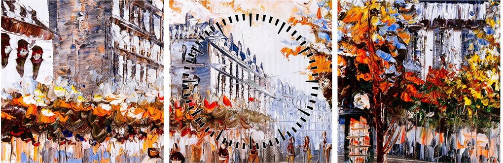 Obraz - Život v meste (s hodinami) (90x30 cm)