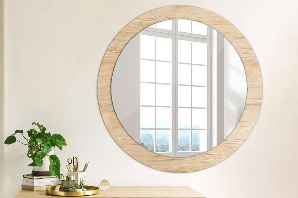 Okrúhle ozdobné zrkadlo na stenu Textúra dreva fi 80 cm
