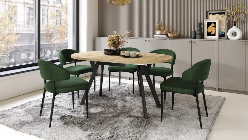 ALMO Dub Craft Gold/čierne nohy - OKRÚHLY LOFTOVÝ/INDUSTRIÁLNY ROZKLADACÍ STÔL DO OBÝVAČKY/JEDÁLNE