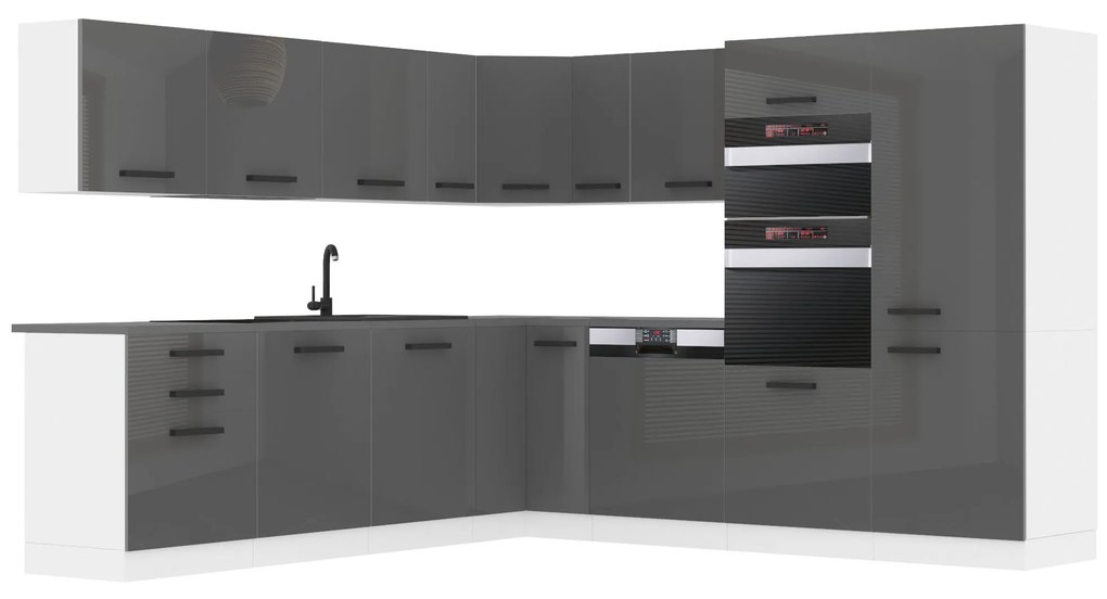 Kuchynská linka Belini Premium Full Version 480 cm šedý lesk s pracovnou doskou JANE