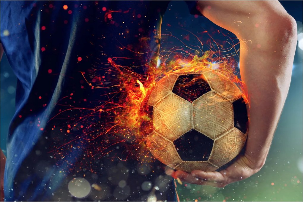 Obraz - Futbalová lopta v ohni (90x60 cm)