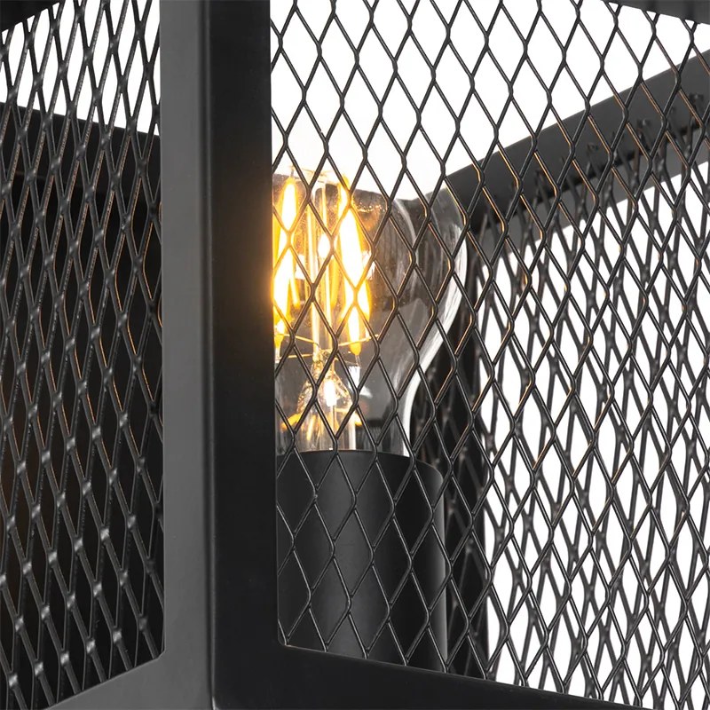 Priemyselná nástenná lampa čierna s mriežkou - Cage