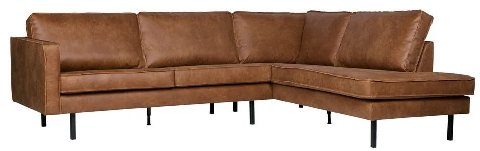 Hnedá rohová pohovka z imitácie kože (pravý roh/do L) Rodeo – WOOOD
