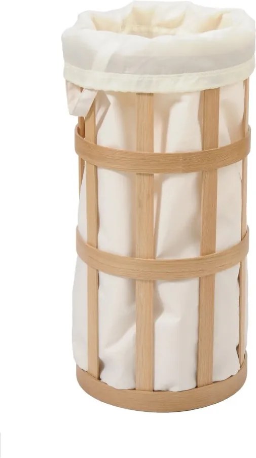 Svetlý drevený kôš na bielizeň s bielym vakom Wireworks Cage
