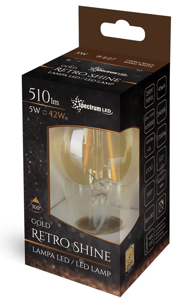 Toolight - LED žiarovka E-27 230V 5W 510lm Edison WOJ14459, teplé svetlo, OSW-05700