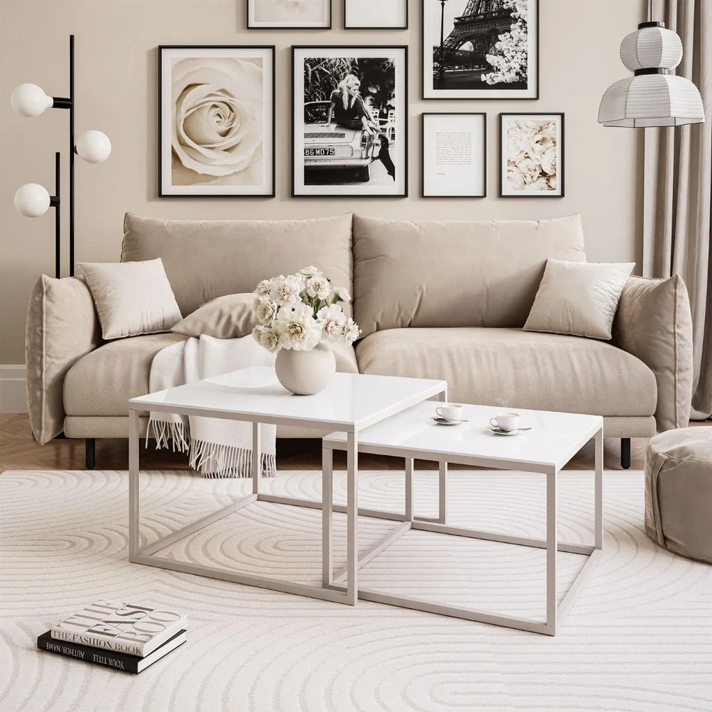 KONFERENČNÝ STOLÍK BELLA 2v1 KAŠMÍR + BIELE SKLO