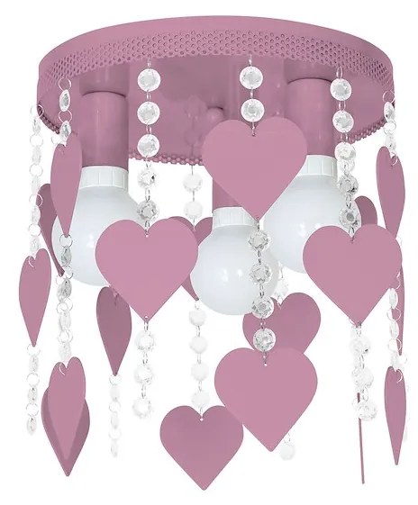 Detské stropné svietidlo Corazon, 1x krištáľové/ružové kovové tienidlo, p