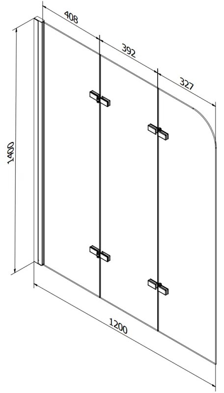 Mexen FELIX, vaňová zástena, 3-krídlová, 120 x 140 cm, čierna-transparentná, 890-120-003-70-00