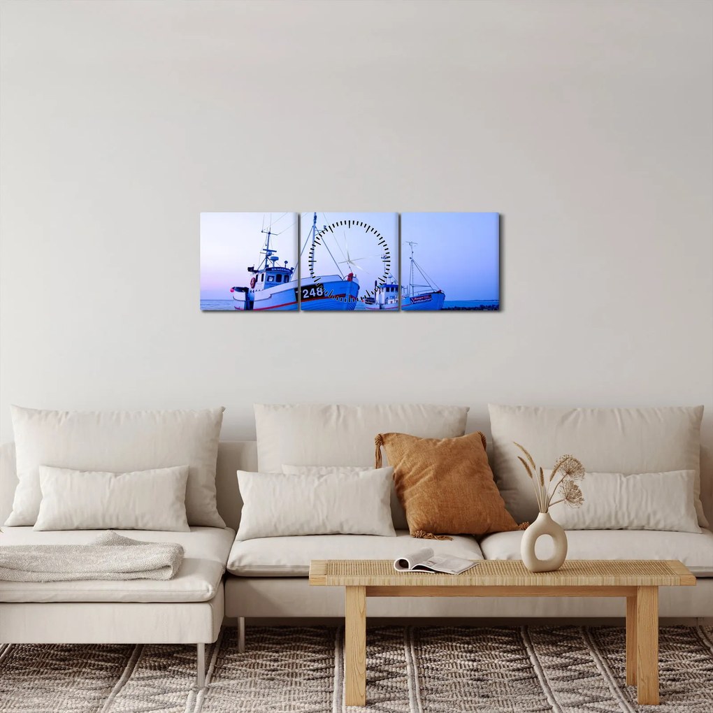 Obraz - Vylodenie za súmraku (s hodinami) (90x30 cm)