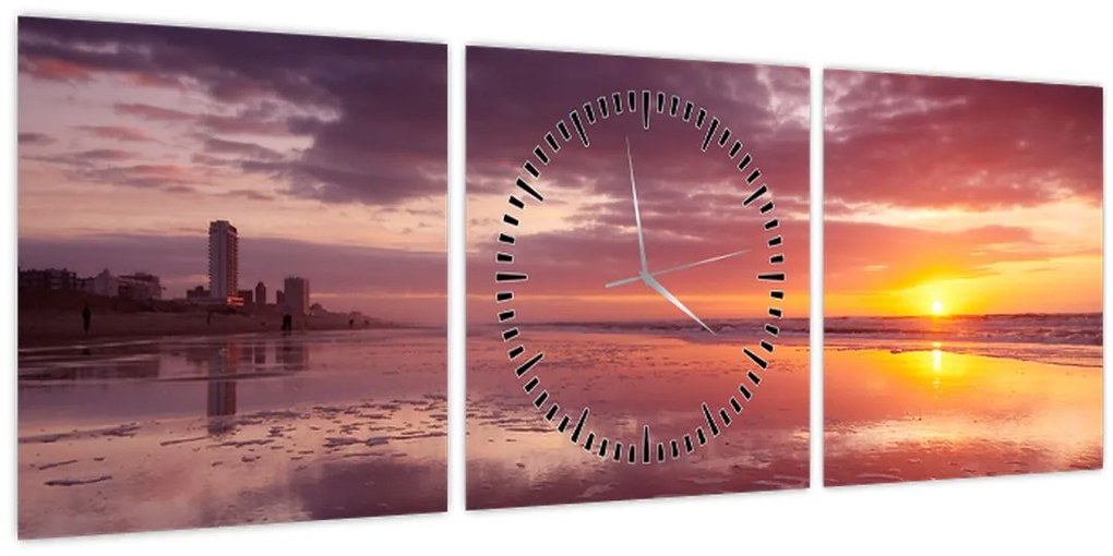 Obraz - Pláž pri západe slnka (s hodinami) (90x30 cm)