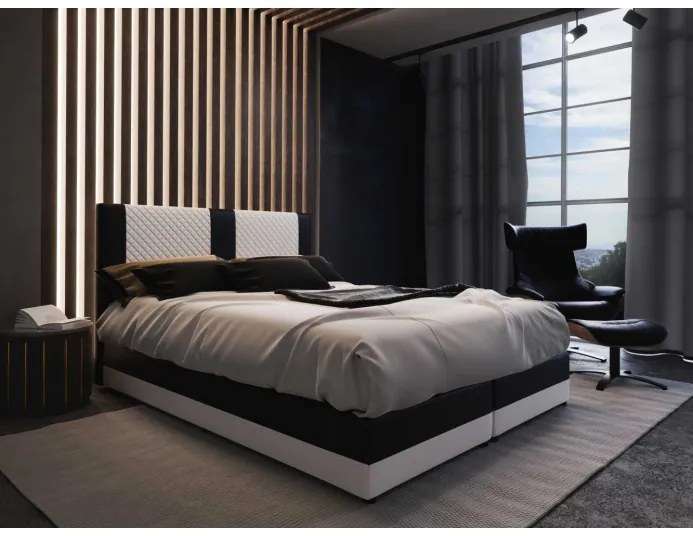 Moderná boxpringová posteľ PIERROT 180x200, biela + čierna