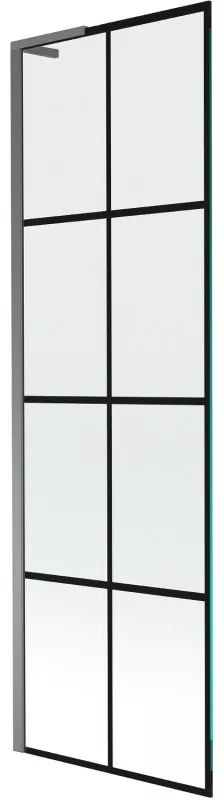 Mexen Next L, 1-krídlová vaňová zástena 60 x 150 cm, 6mm číre sklo-čierny vzor, grafitový profil, 895-060-000-03-77-95