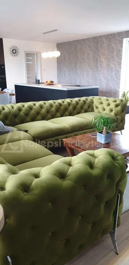 ROHOVÁ SEDAČKA CHESTERFIELD LARISSA PRAVÁ - ĽAVÁ GLOSS VELVET 1206 ZAMATOVÁ LÁTKA 323 X 264 cm