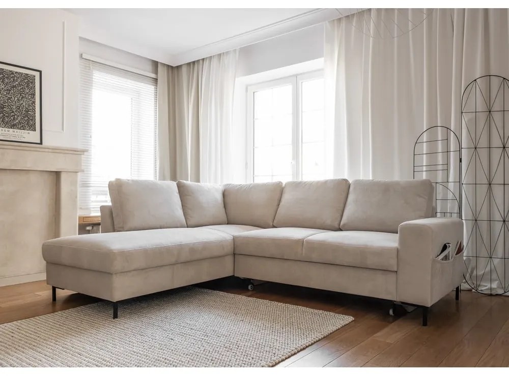 Béžová menčestrová rozkladacia rohová pohovka (ľavý roh) Lofty Lilly – Miuform