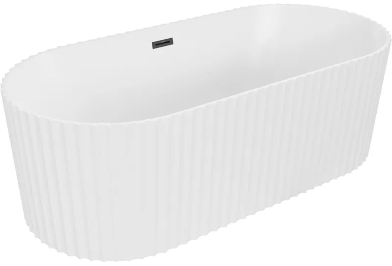 Mexen Paola, voľne stojaca vaňa, drážkovaná, 170 x 80 cm, biela matná, čierna matná, 52721708001-70