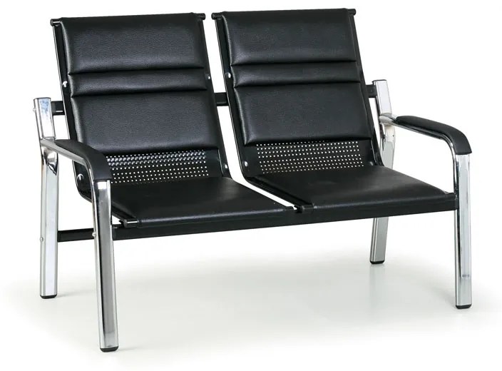 Kožená sedacia súprava s kovovou konštrukciou SOLID II, 2 miesta, čierna