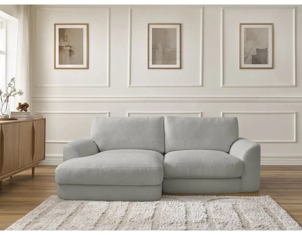 Svetlosivá rohová pohovka z textílie buklé (ľavý roh/s leňoškou) Leonore – Bobochic Paris