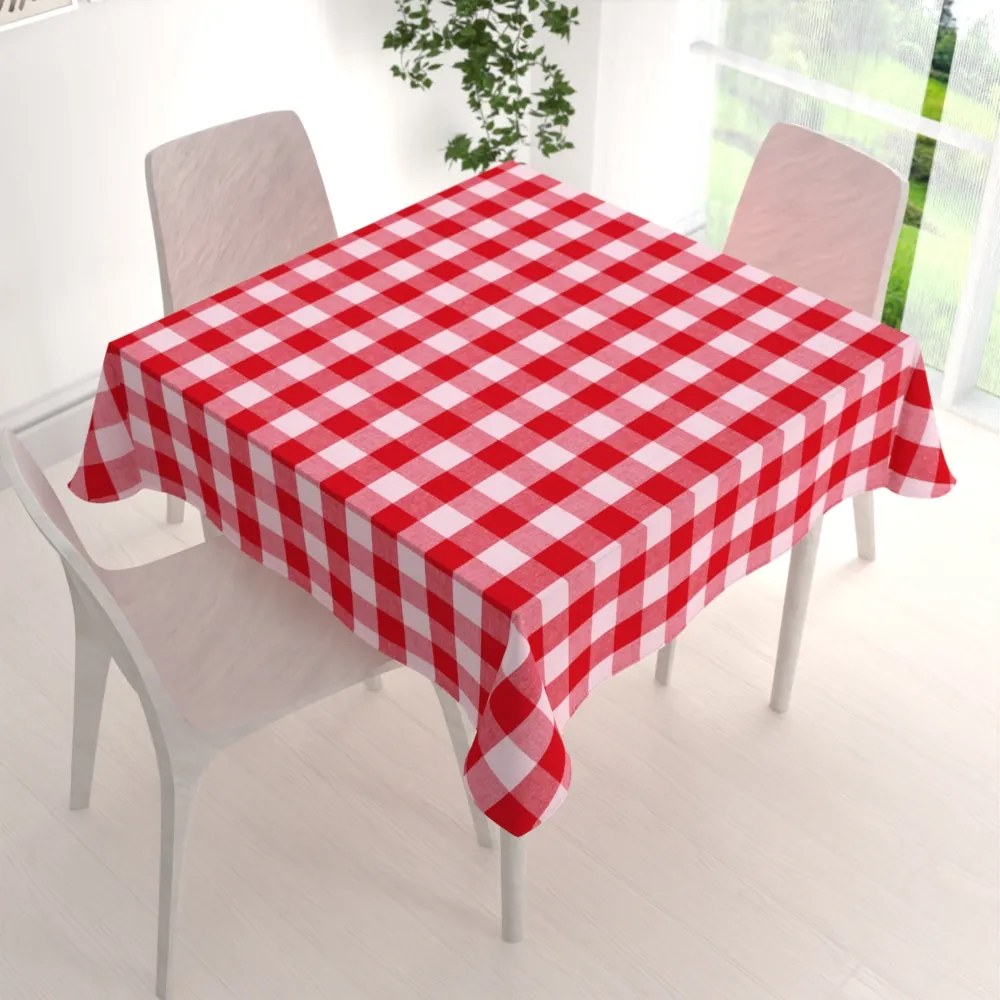Biante Bavlnený štvorcový obrus Olivia OL-016 Červeno-biela kocka veľká 130x130 cm