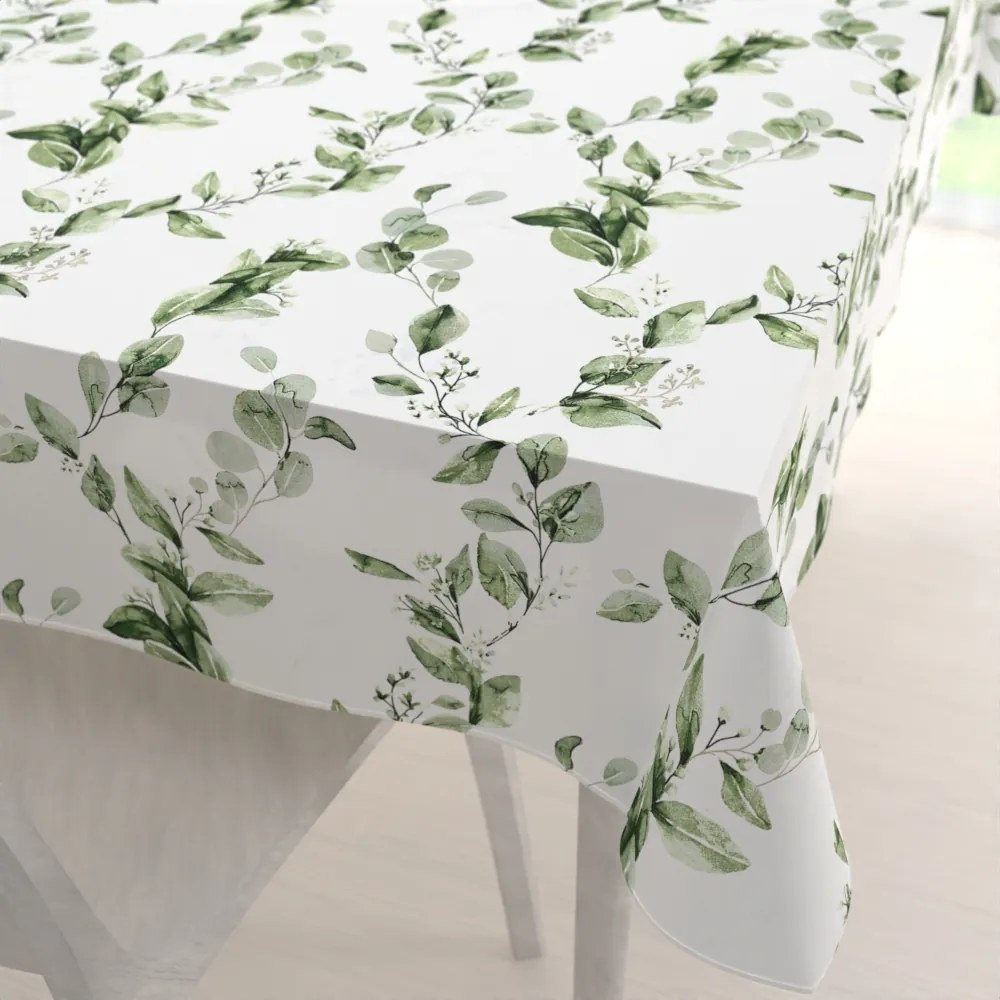 Biante Bavlnený obdĺžnikový obrus Sandra SA-422 Zelené listy na bielom 80x120 cm