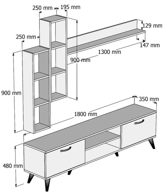 TV súprava v dekore borovice v prírodnej farbe 180x48 cm Veronica - Kalune Design
